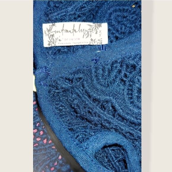 Free People Shea printed Navy Pink crocheted strappy tunic dress - Picture 3 of 7